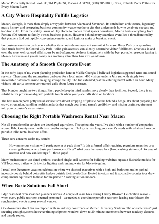 Corporate Occasions and Portable Toilet Rentals in Macon, GA .