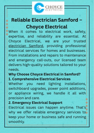 Reliable Electrician Samford – Choyce Electrical