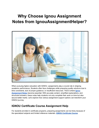 Why Choose Ignou Assignment Notes from IgnouAssignmentHelper