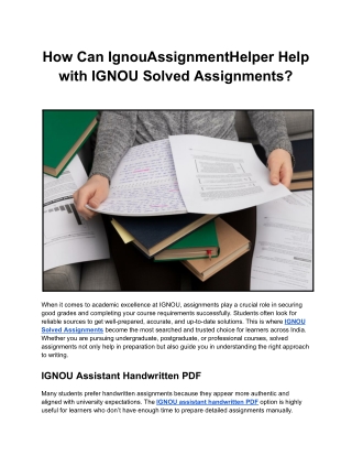 How Can IgnouAssignmentHelper Help with IGNOU Solved Assignments