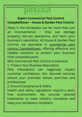 Expert Commercial Pest Control Campbelltown – House & Garden Pest Control