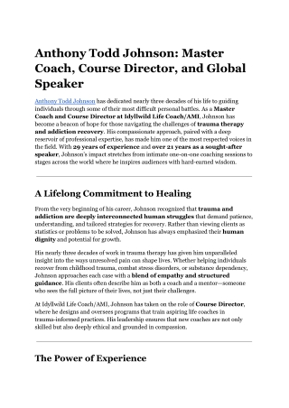 Anthony Todd Johnson_ Master Coach, Course Director, and Global Speaker