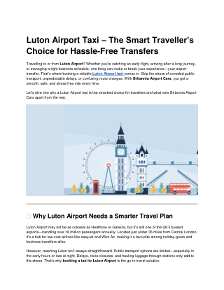 Luton Airport Taxi – The Smart Traveller’s Choice for Hassle-Free Transfers