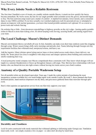 Building Site Basics: Lease a Portable Toilet in Macon Today!