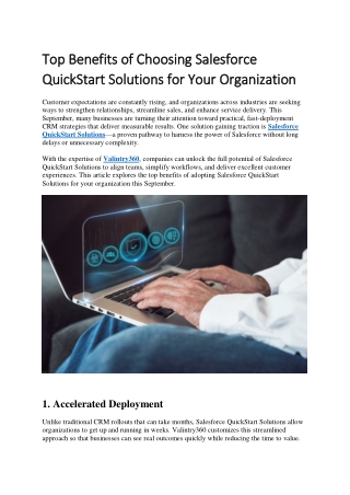 -Top Benefits of Choosing Salesforce QuickStart Solutions for Your Organization