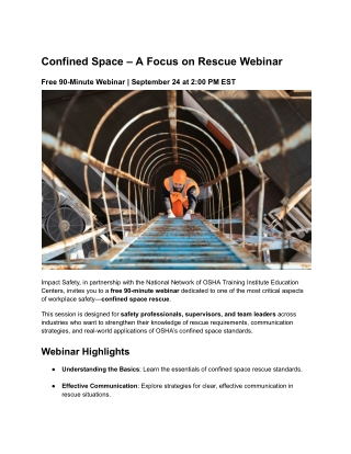 Confined Space – A Focus on Rescue Webinar - ImpactSafetyInc