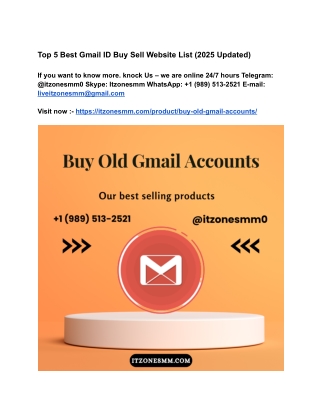 Buy Old Gmail Accounts In Bulk (PVA, AgedNew & Cheap