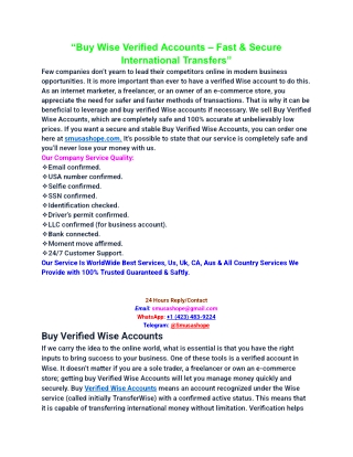 Guide to Buying a Secure Verified Wise Accounts