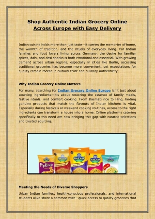 Shop Authentic Indian Grocery Online Across Europe with Easy Delivery