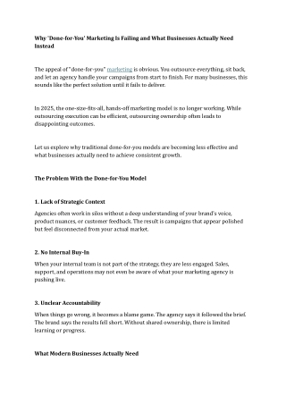 Why 'Done-for-You' Marketing Is Failing and What Businesses Actually Need Instead