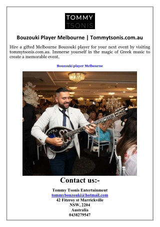 Bouzouki Player Melbourne Tommytsonis.com.au