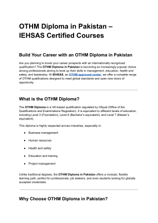OTHM Diploma in Pakistan – IEHSAS Certified Courses