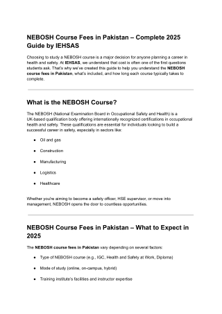 NEBOSH Course Fees in Pakistan – Complete 2025 Guide by IEHSAS