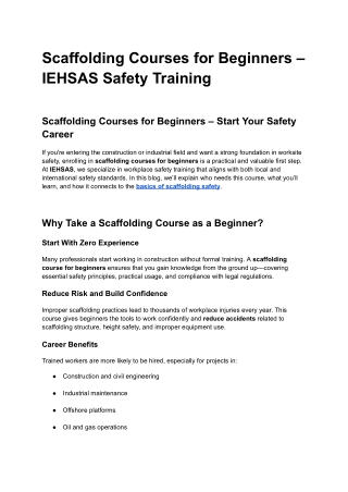 Scaffolding Courses for Beginners – IEHSAS Safety Training