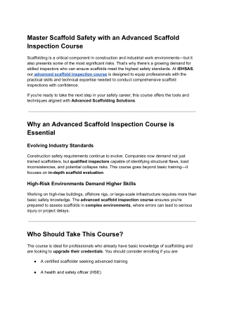 Master Scaffold Safety with an Advanced Scaffold Inspection Course