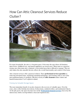 How Can Attic Cleanout Services Reduce Clutter