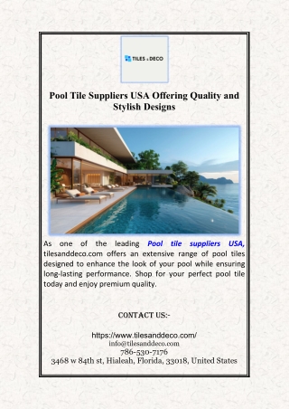 Pool Tile Suppliers USA Offering Quality and Stylish Designs
