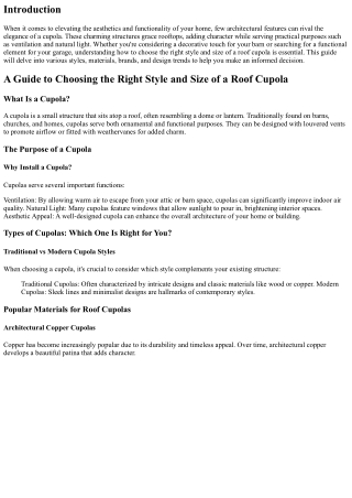 A Guide to Choosing the Right Style and Size of a Roof Cupola