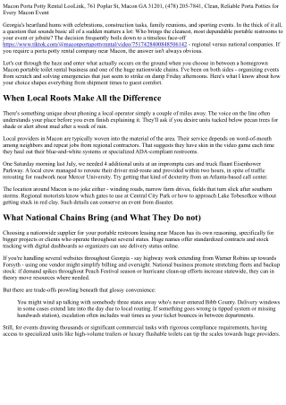 Comparing Local vs. National Business for Porta Potty Rental Service Near Macon,