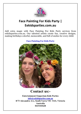 Face Painting For Kids Party Eekidsparties.com.au