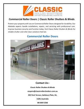 Commercial Roller Doors Classic Roller Shutters & Blinds