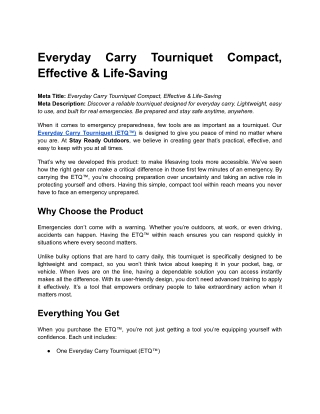 Everyday Carry Tourniquet Compact, Effective & Life-Saving