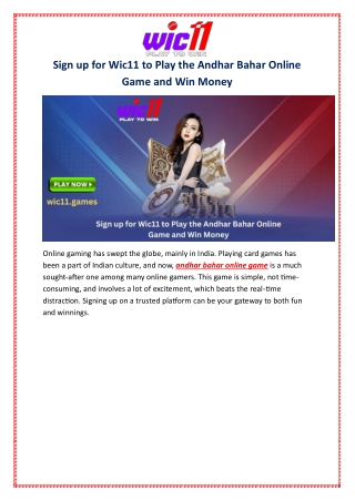 Sign up for Wic11 to Play the Andhar Bahar Online Game and Win Money