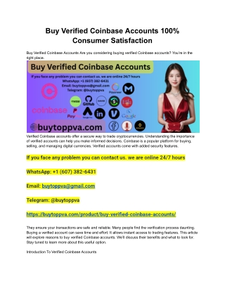 Buy Verified Coinbase Accounts 100% Consumer Satisfaction