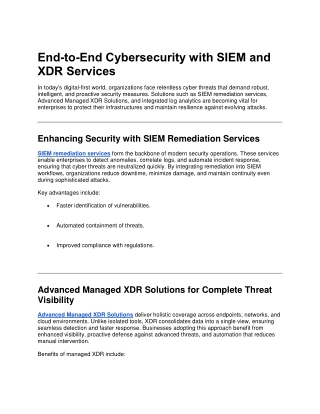End-to-End Cybersecurity with SIEM and XDR Services