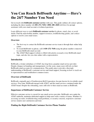 You Can Reach BellSouth Anytime - Here's the 24/7 Number You Need