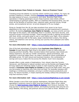 Cheap Business Class Tickets to Canada – Save on Premium Travel