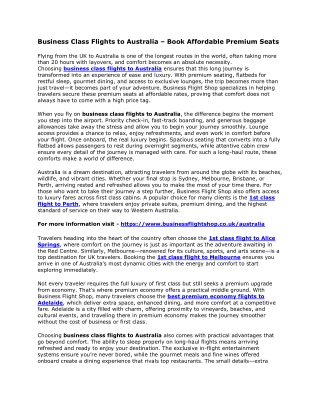 Business Class Flights to Australia – Book Affordable Premium Seats