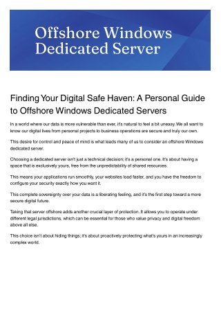 Offshore Windows Dedicated Server