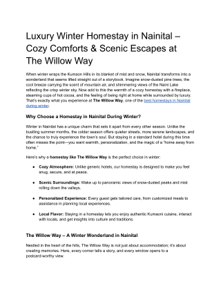 Best Homestay in Nainital During Winter – Cozy & Luxurious Stay