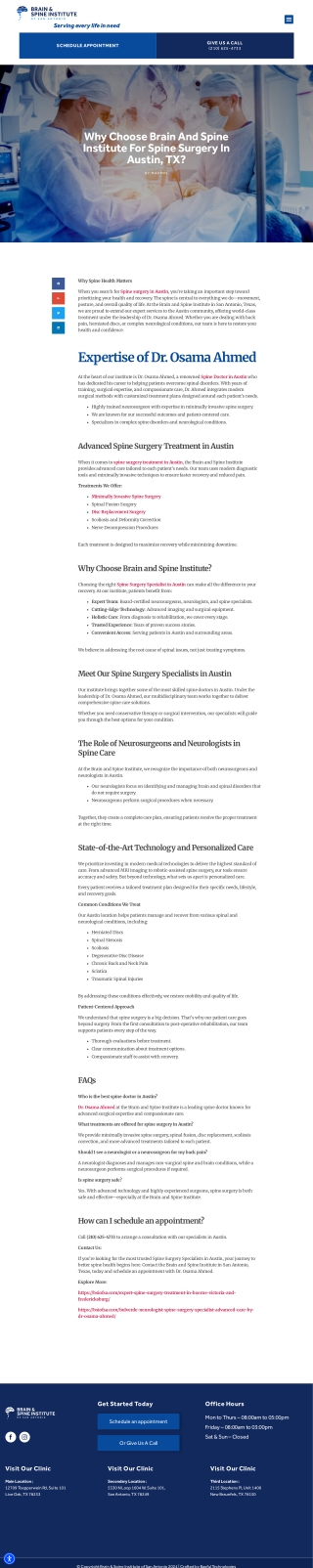 Why Choose Brain and Spine Institute for Spine Surgery in Austin, TX
