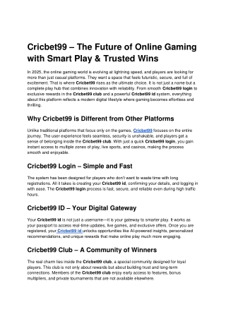 Cricbet99 – Online Gamings
