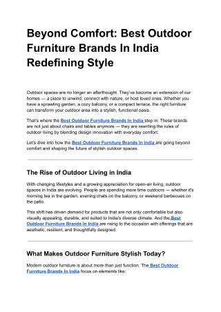 Beyond Comfort: Best Outdoor Furniture Brands In India Redefining Style