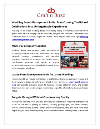 Wedding Event Management India: Transforming Traditional Celebrations into Unfor