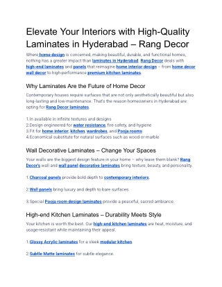 Elevate Your Interiors with High-Quality Laminates in Hyderabad – Rang Decor