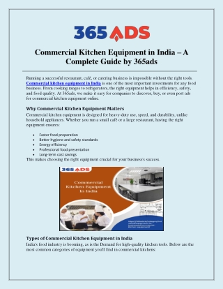 Commercial Kitchen Equipment in India – A Complete Guide by 365ads