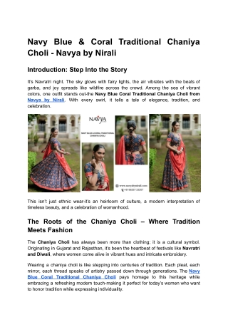 Navy Blue & Coral Traditional Chaniya Choli - Navya by Nirali