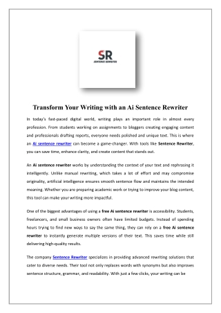 Free AI Sentence Rewriter Tool - Rewrite Sentence in Seconds