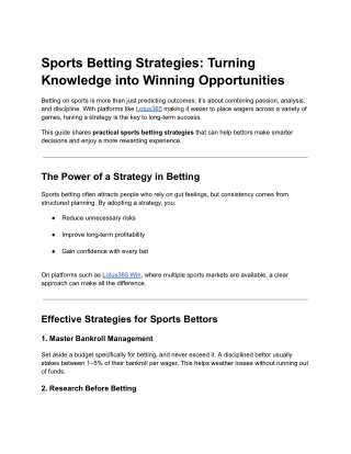 Sports Betting Strategies: Smarter Choices with Lotus365