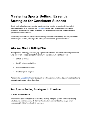 Mastering Sports Betting: Strategies for Consistent Success
