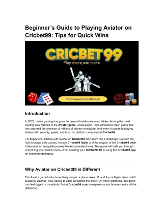 Beginner’s Guide to Playing Aviator on Cricbet99: Tips for Quick Wins