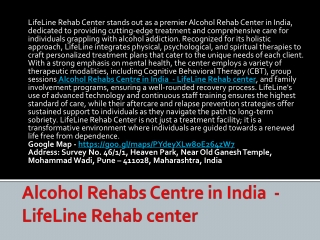 Alcohol Rehabs Centre in India  - LifeLine Rehab center