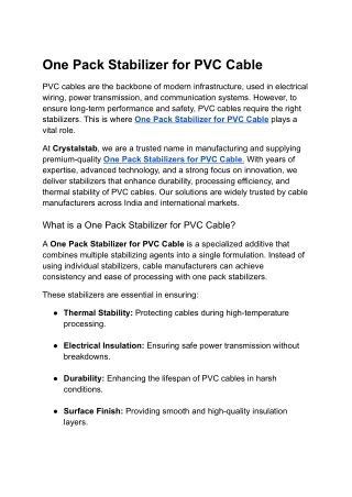 One Pack Stabilizer for PVC Cable - Crystal chemical tab