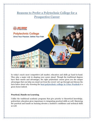 Reasons to Prefer a Polytechnic College for a Prospective Career