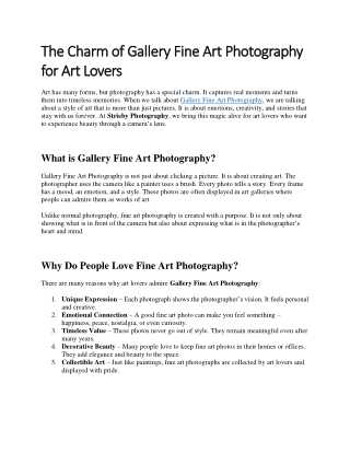 The Charm of Gallery Fine Art Photography for Art Lovers
