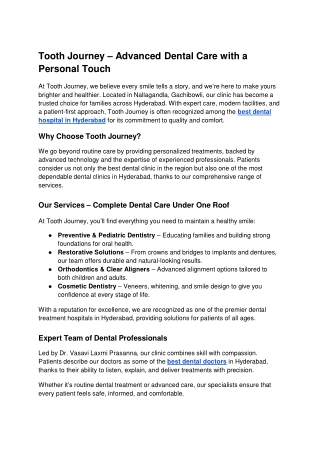 Tooth Journey – Advanced Dental Care with a Personal Touch